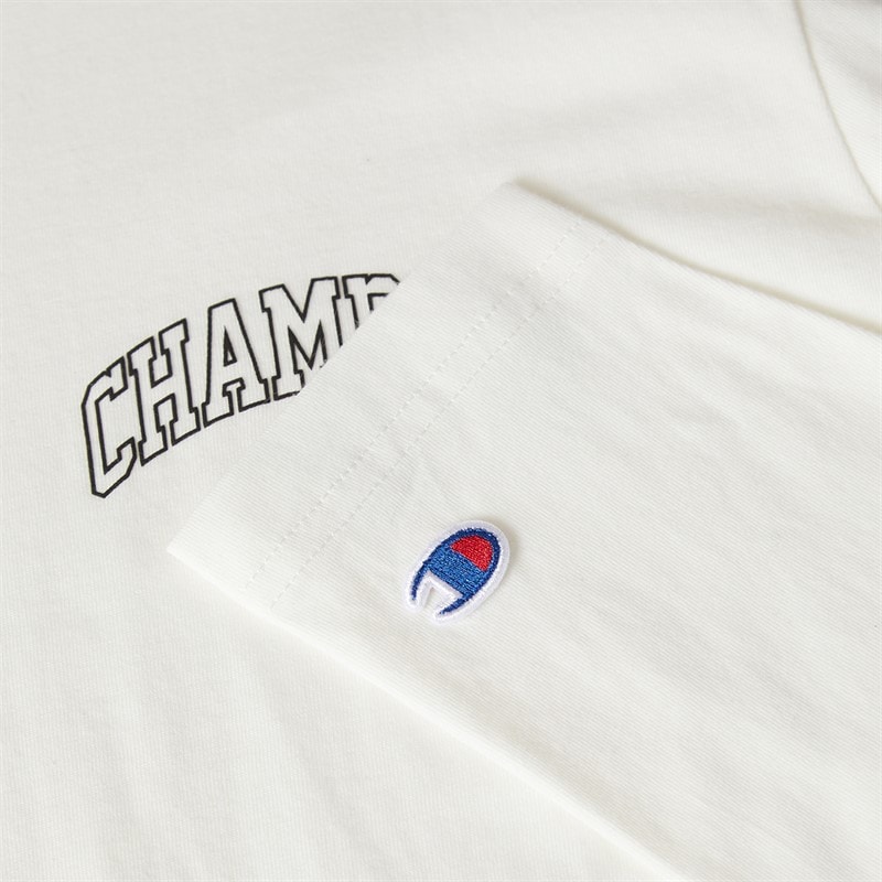 Champion Mens State Of Play Varsity Logo Long Sleeve T-Shirt White - Image 5