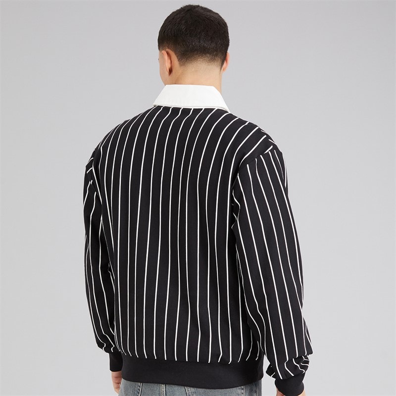 Champion Mens State Of Play Varsity Logo Striped Long Sleeve Polo Shirt Black/White - Image 2
