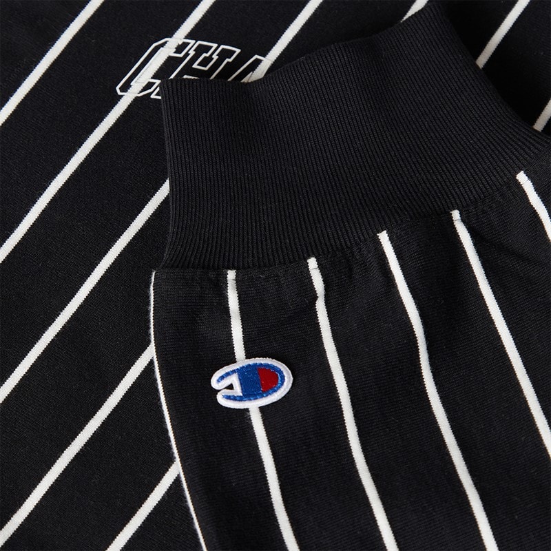 Champion Mens State Of Play Varsity Logo Striped Long Sleeve Polo Shirt Black/White - Image 5