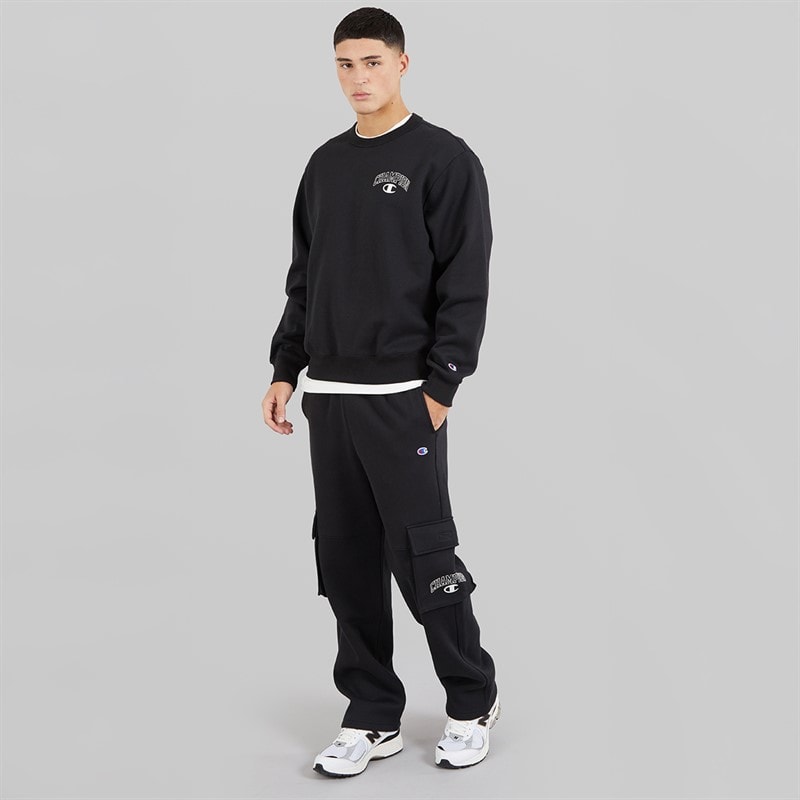 Champion Mens State Of Play Varsity Logo Crew Neck Sweatshirt Black - Image 4