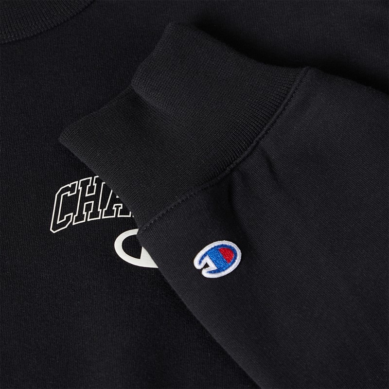 Champion Mens State Of Play Varsity Logo Crew Neck Sweatshirt Black - Image 5