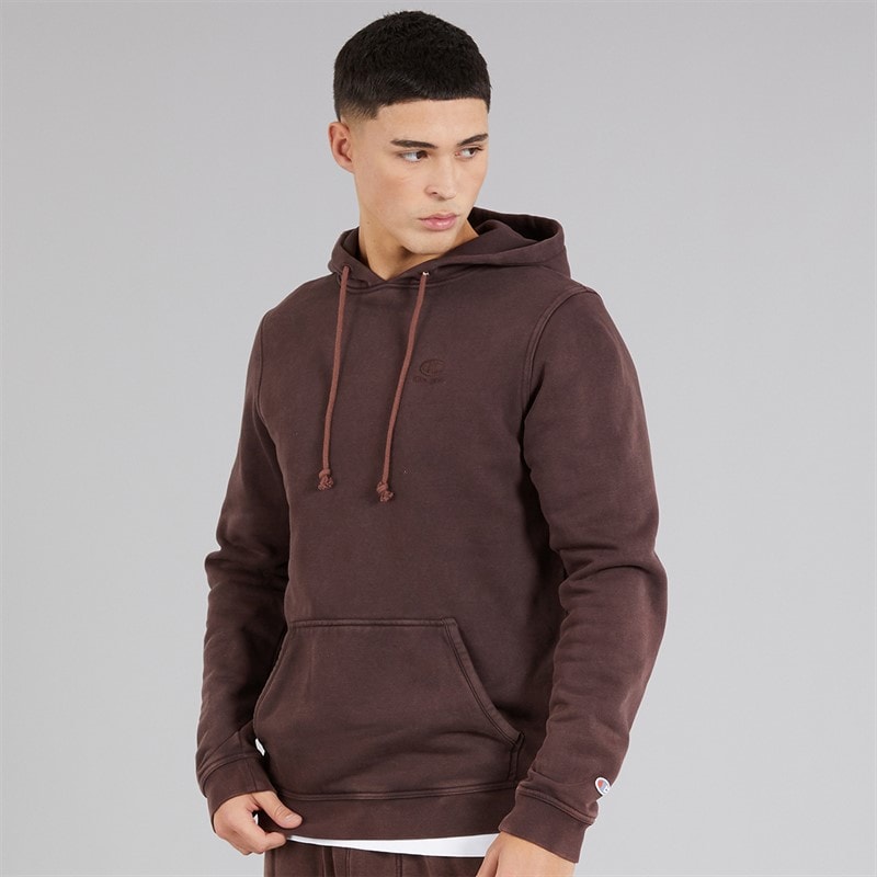 Champion Mens Icons Washed Logo Hoodie Brown - Image 3