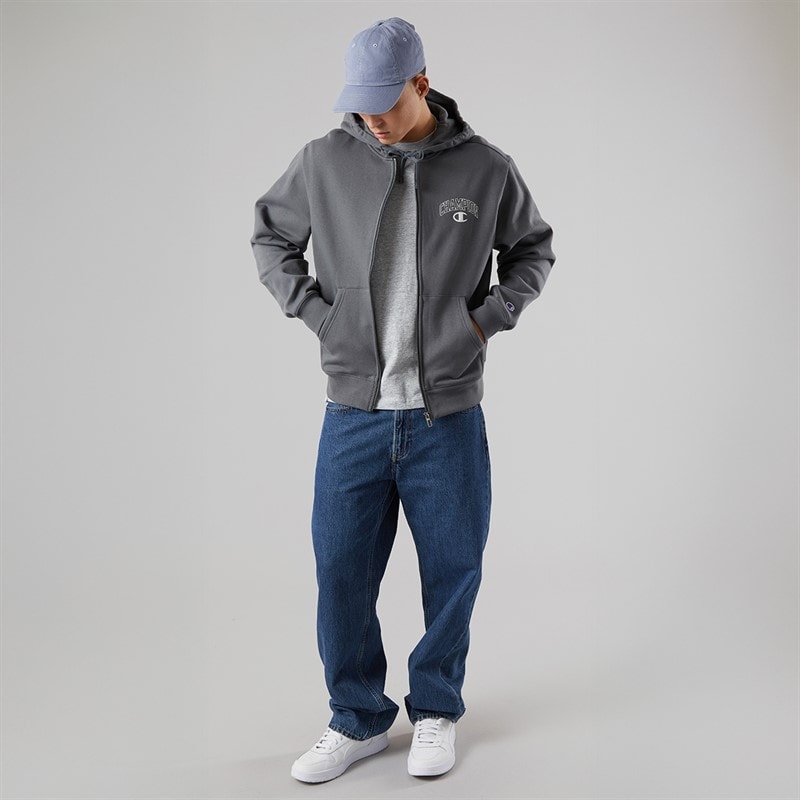 Champion Mens State Of Play Varsity Logo Full Zip Hoodie Grey - Image 4