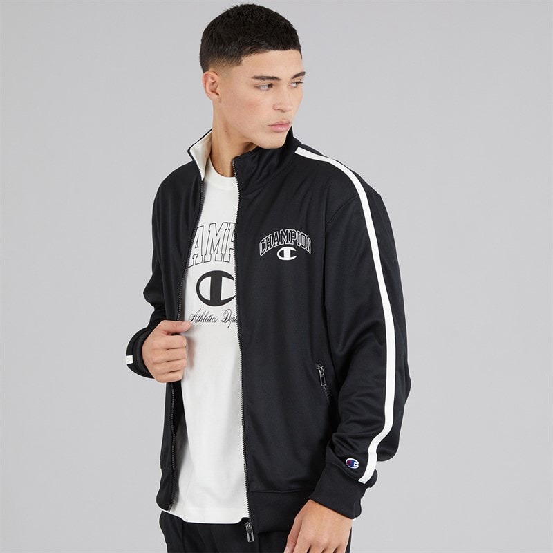 Champion Mens State Of Play Varsity Logo Back Graphic Track Top Black/White - Image 2