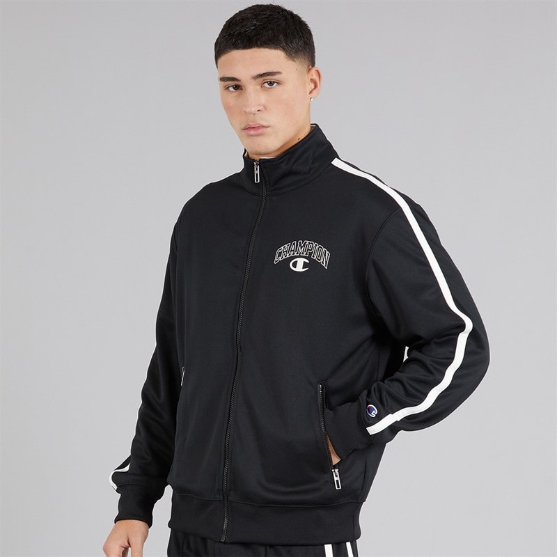 Champion Mens State Of Play Varsity Logo Back Graphic Track Top Black/White - Image 3