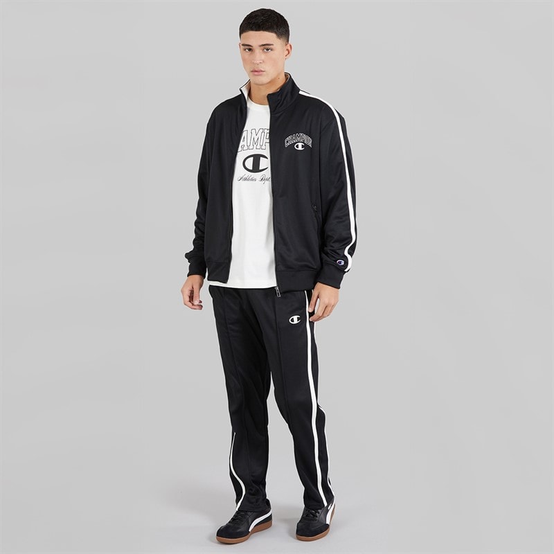 Champion Mens State Of Play Varsity Logo Back Graphic Track Top Black/White - Image 4