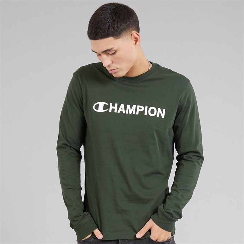 Champion Mens Graphic Shop Logo Long Sleeve T-Shirt Military Green - Image 1