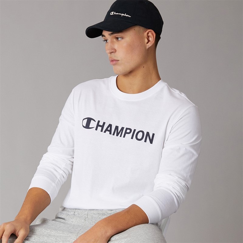 Champion Mens Graphic Shop Logo Long Sleeve T-Shirt White - Image 1