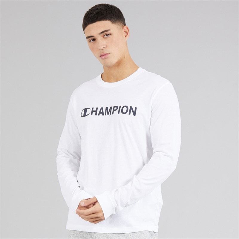Champion Mens Graphic Shop Logo Long Sleeve T-Shirt White - Image 3