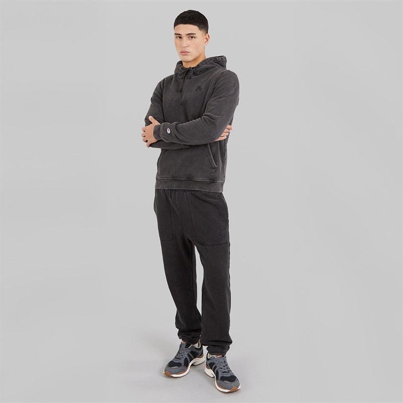 Champion Mens Icons Washed Logo Hoodie Black - Image 4