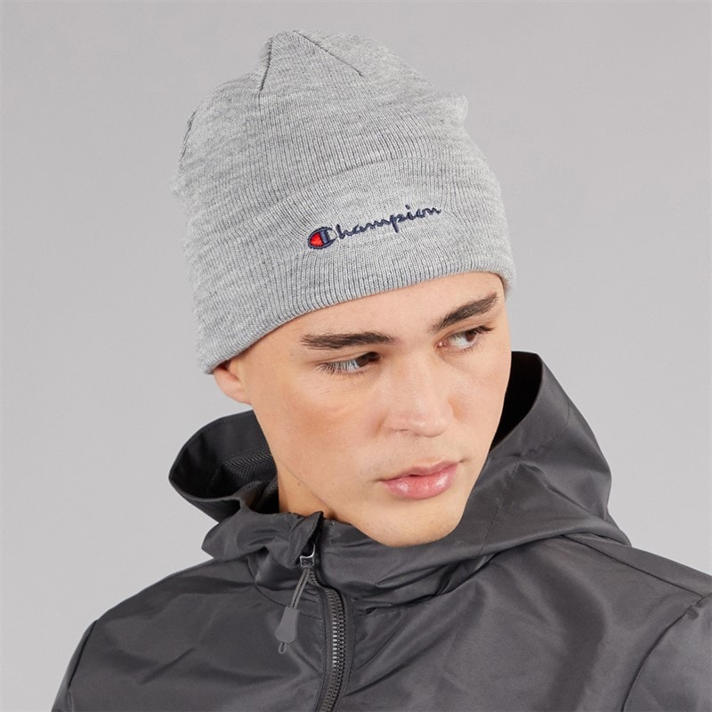 Champion Mens Heritage Script Logo Beanie Hat Heather Grey - Image 1