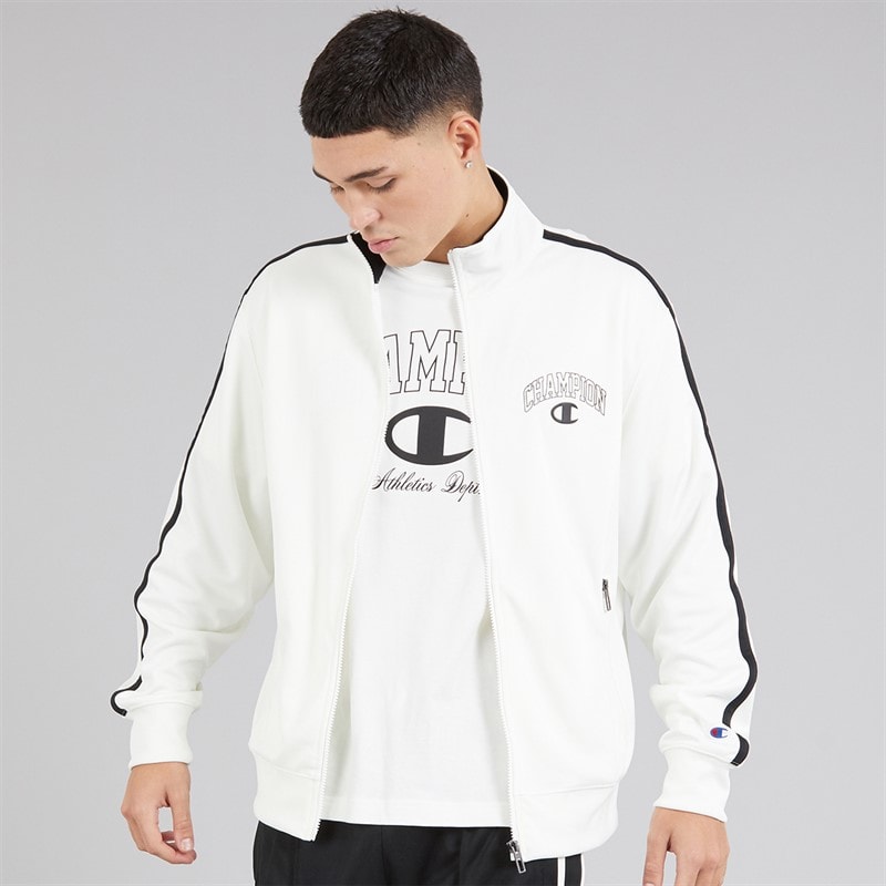 Champion Mens State Of Play Varsity Logo Back Graphic Track Top White/Black - Image 2