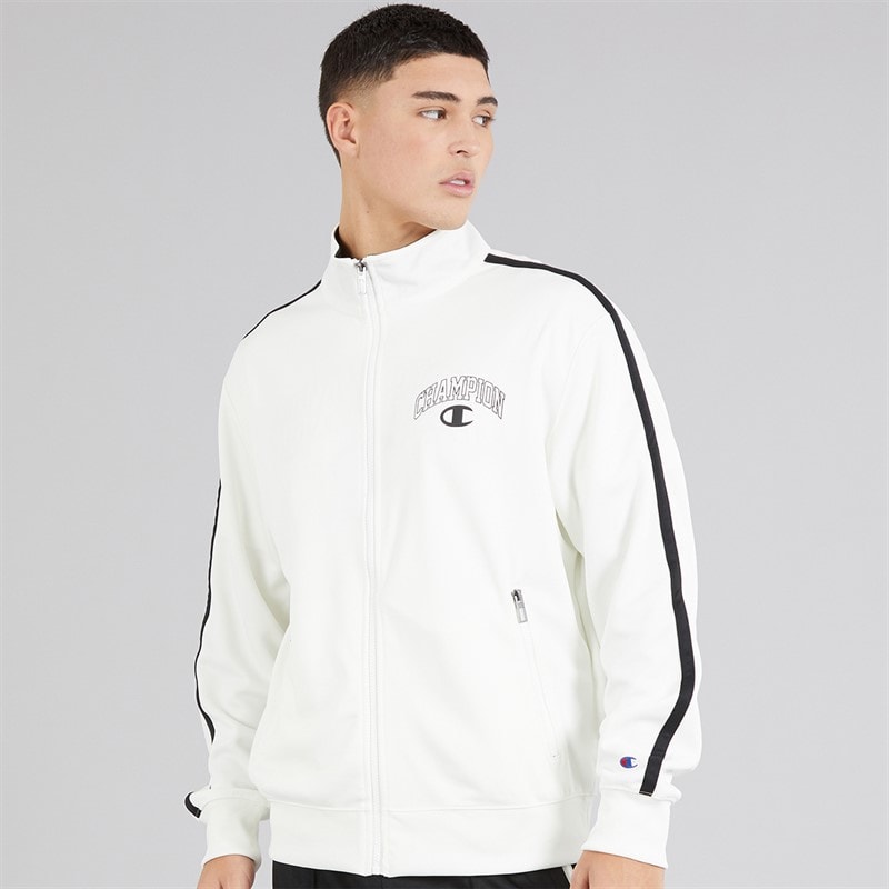 Champion Mens State Of Play Varsity Logo Back Graphic Track Top White/Black - Image 3