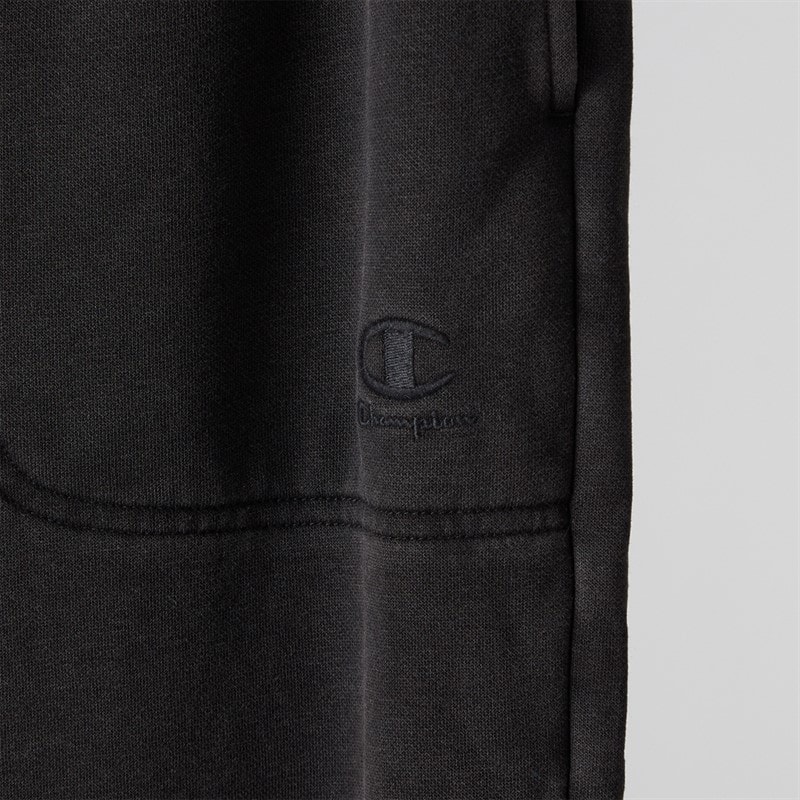 Champion Mens Icons Wahsed Logo Cuffed Joggers Black - Image 3