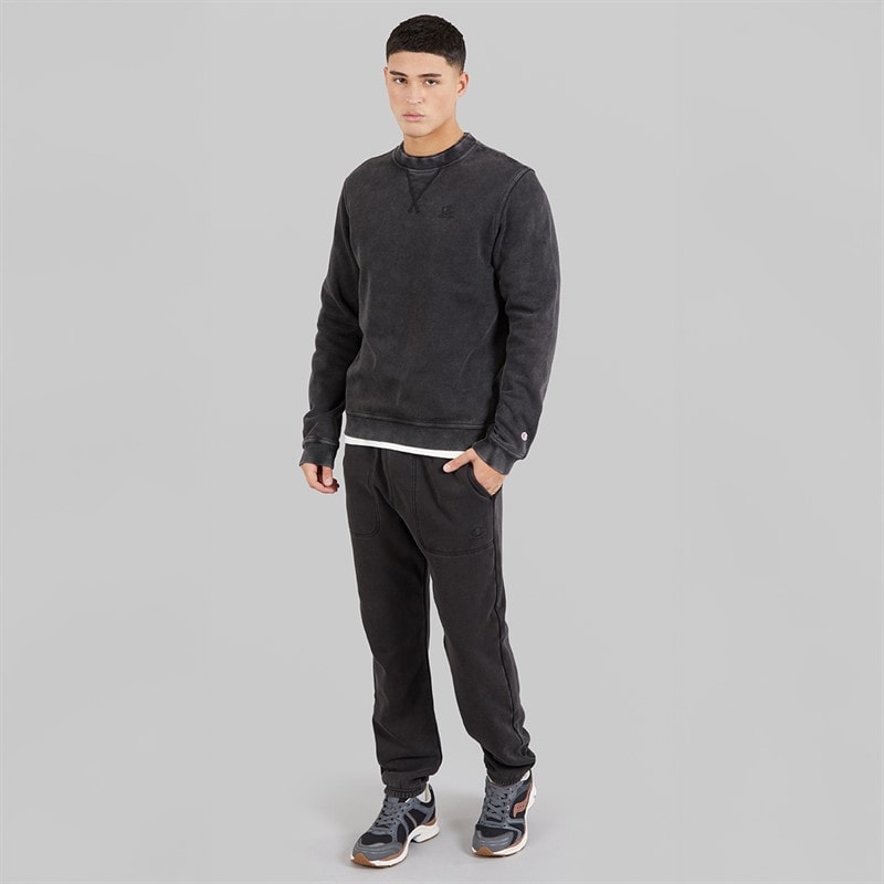 Champion Mens Icons Wahsed Logo Cuffed Joggers Black - Image 4
