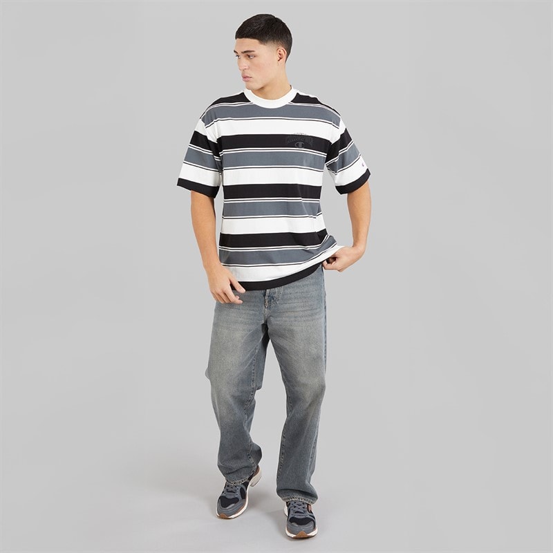 Champion Mens State Of Play Logo Striped T-Shirt White/Grey/Black - Image 4