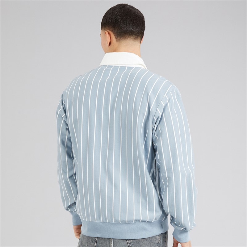 Champion Mens State Of Play Varsity Logo Striped Long Sleeve Polo Shirt Light Blue/White - Image 2
