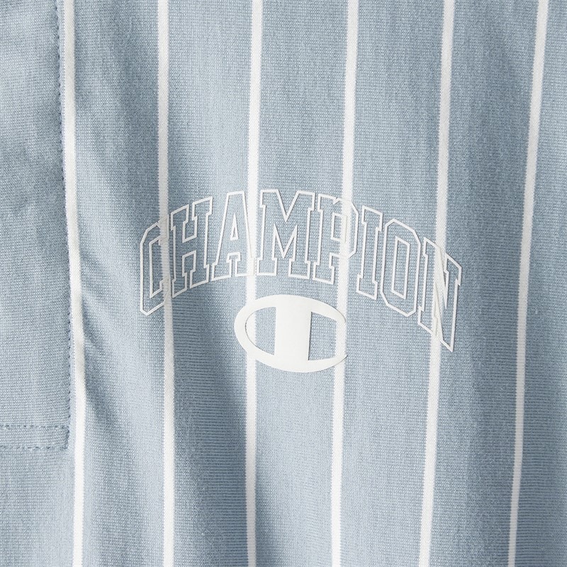 Champion Mens State Of Play Varsity Logo Striped Long Sleeve Polo Shirt Light Blue/White - Image 3