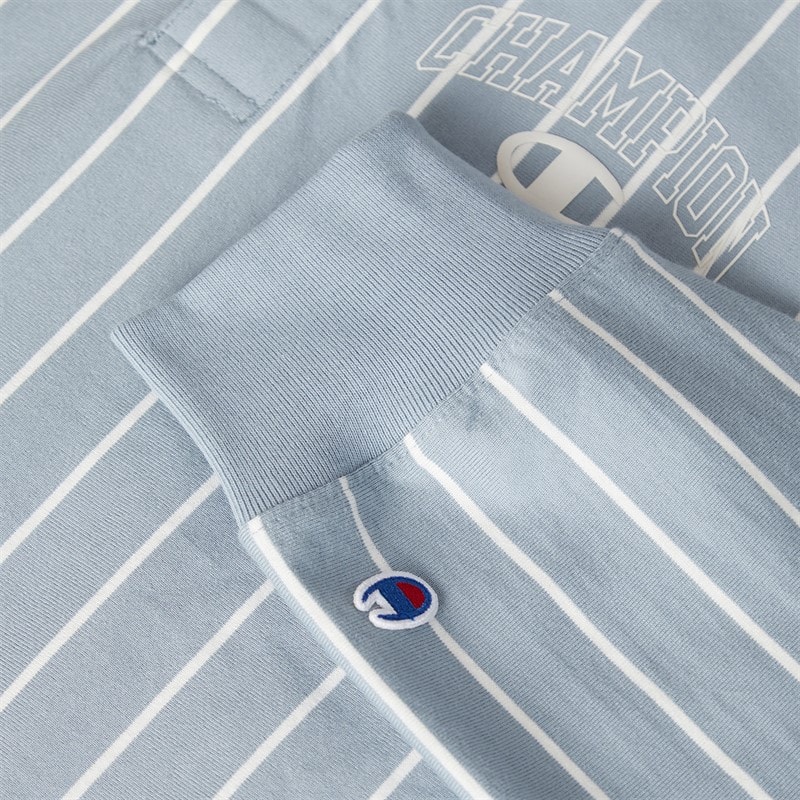 Champion Mens State Of Play Varsity Logo Striped Long Sleeve Polo Shirt Light Blue/White - Image 5