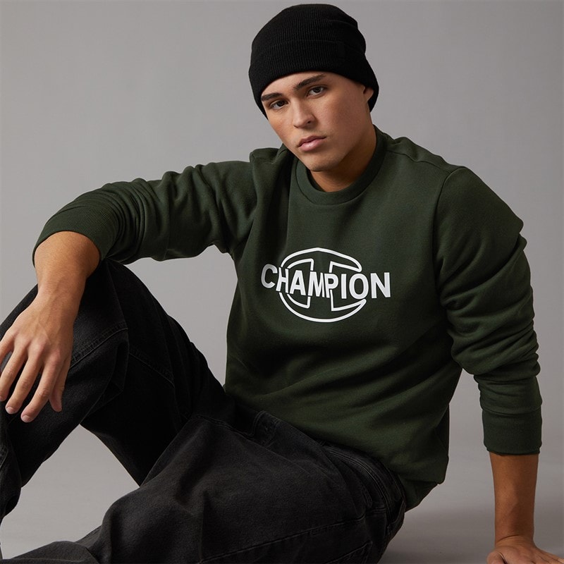 Champion Mens Graphic Shop Logo Sweatshirt Military Green - Image 1