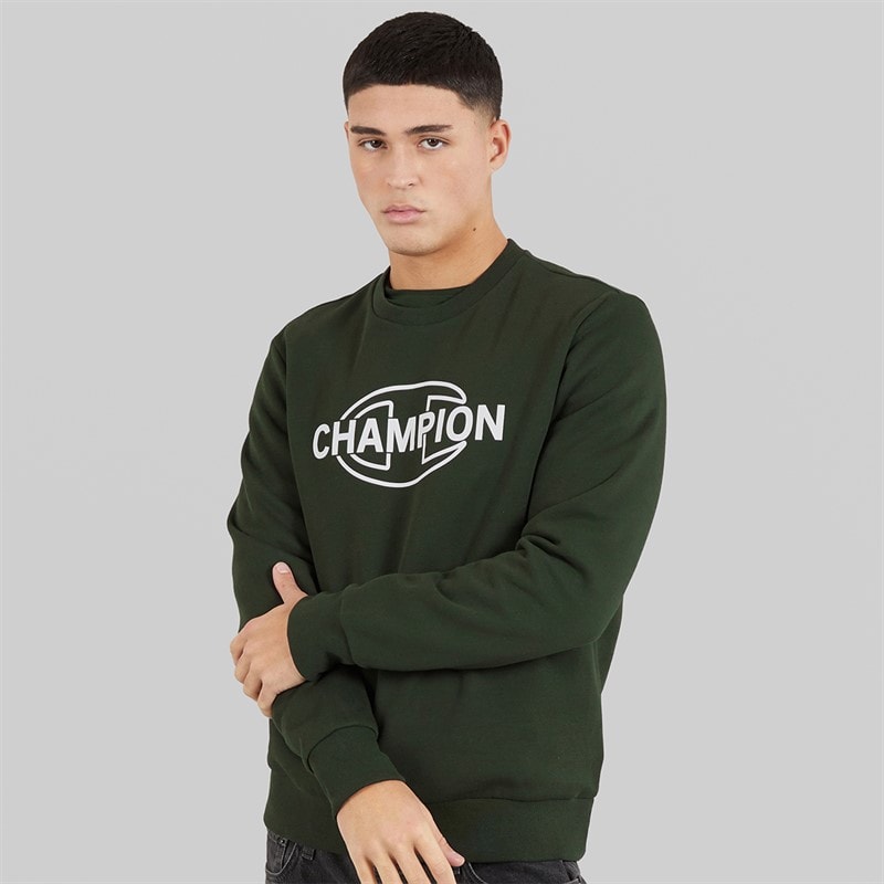Champion Mens Graphic Shop Logo Sweatshirt Military Green - Image 3