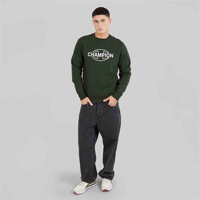Champion Mens Graphic Shop Logo Sweatshirt Military Green - Image 4
