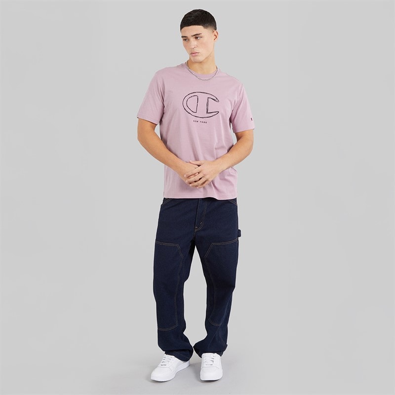 Champion Mens C-Table Graphic Logo T-Shirt Pink - Image 4