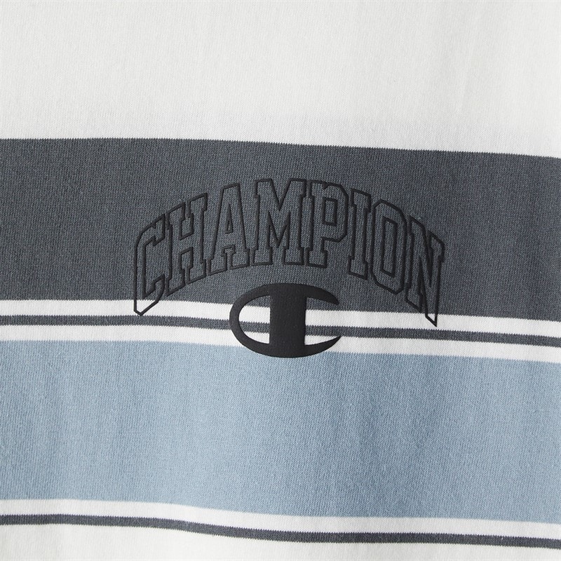 Champion Mens State Of Play Logo Striped T-Shirt White/Grey/Light Blue - Image 3
