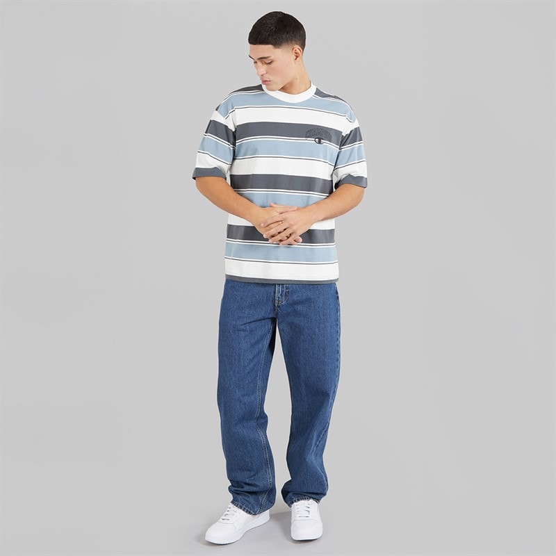 Champion Mens State Of Play Logo Striped T-Shirt White/Grey/Light Blue - Image 4