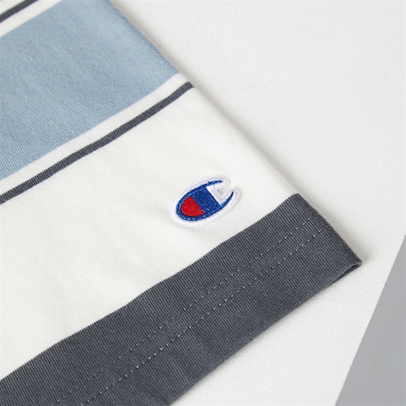 Champion Mens State Of Play Logo Striped T-Shirt White/Grey/Light Blue - Image 5
