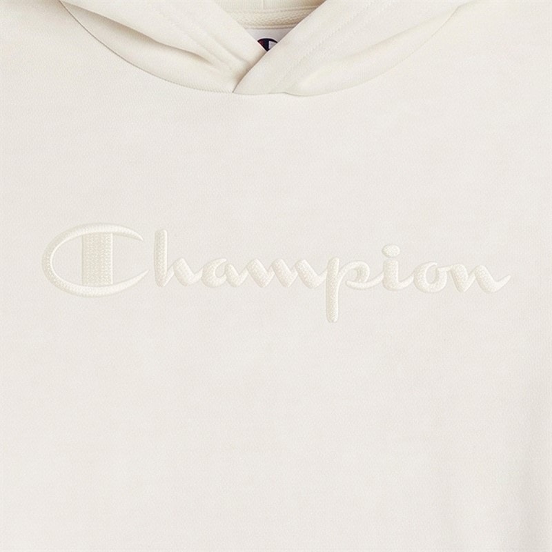 Champion Junior Icons Tonal Logo Hoodie Cream White - Image 2