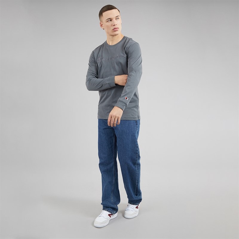 Champion Mens Icons Logo Long Sleeve T-Shirt Flint Grey - Image 4