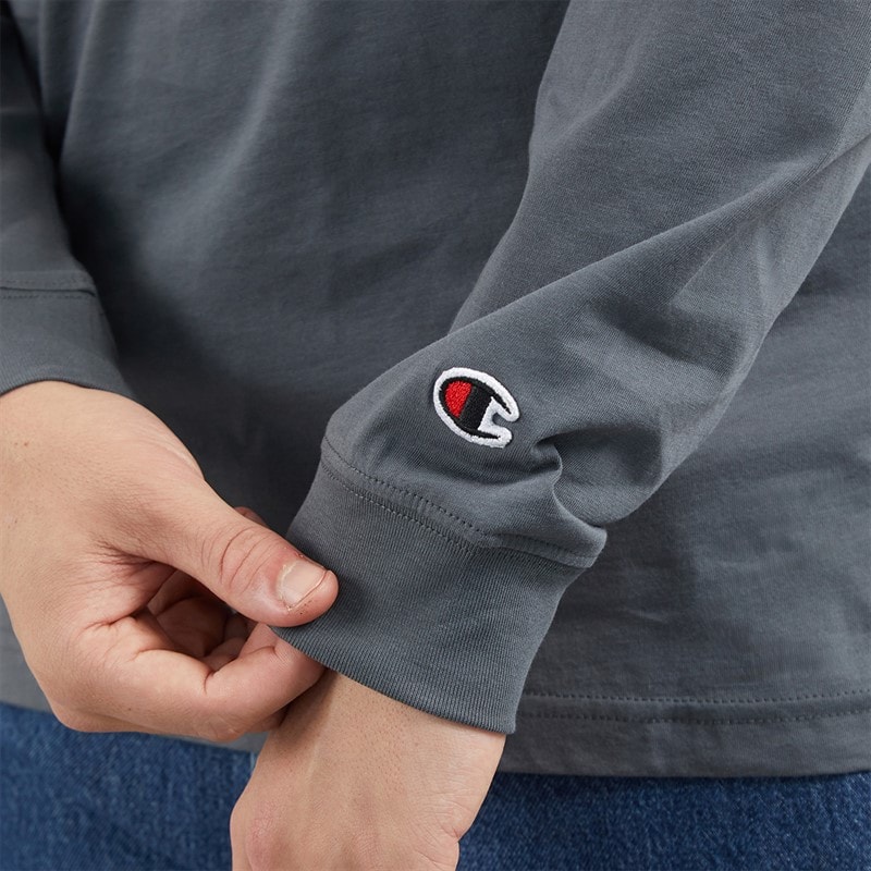 Champion Mens Icons Logo Long Sleeve T-Shirt Flint Grey - Image 5