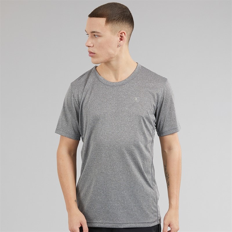 Champion Mens Athletics T-Shirt Black Melange/White