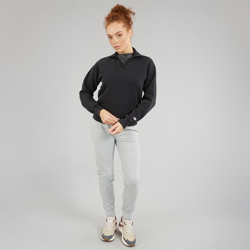 Champion Womens Icons Wash Logo Polo Neck Sweatshirt Black - Image 3