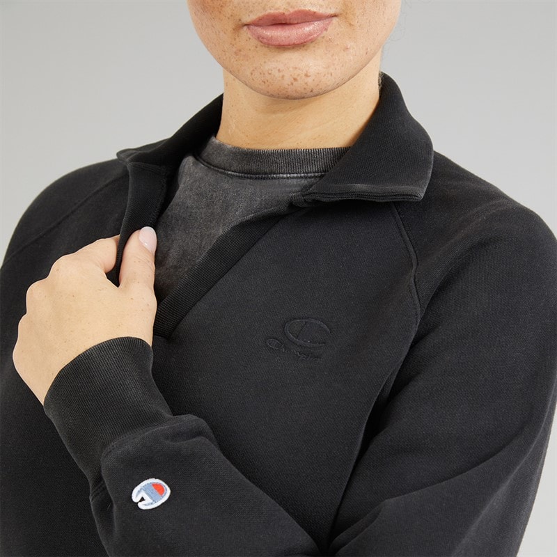 Champion Womens Icons Wash Logo Polo Neck Sweatshirt Black - Image 4