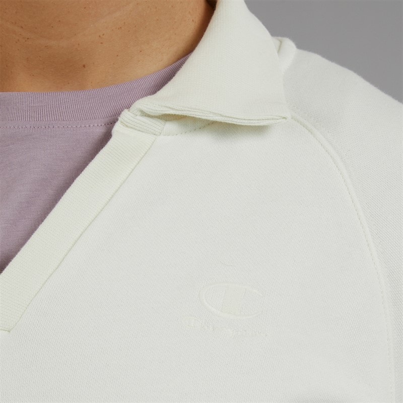 Champion Womens Icons Wash Logo Polo Neck Sweatshirt White - Image 3
