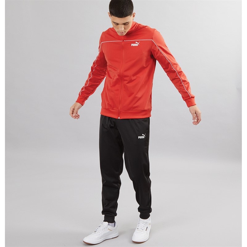 Puma Mens Piping Poly Tracksuit Red Fire