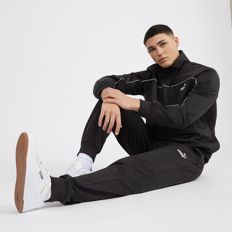 Puma Mens Piping Poly Tracksuit Puma Black - Image 3