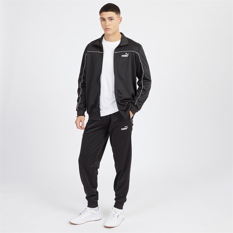 Puma Mens Piping Poly Tracksuit Puma Black - Image 4