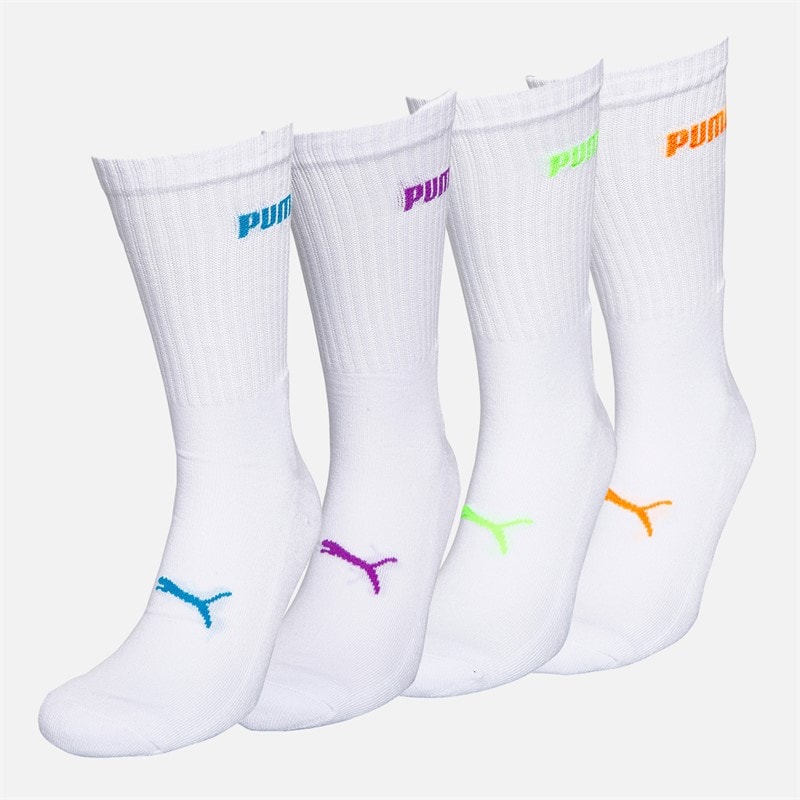Puma Logo Four Pack Crew Socks White Combo - Image 2