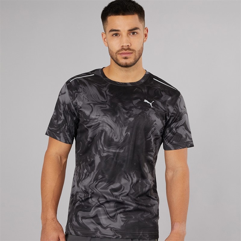 Puma Mens Train All Day Marble Print Training Top Puma Black Aop