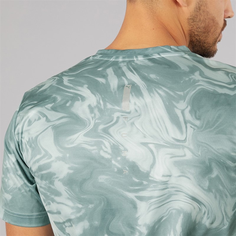 Puma Mens Train All Day Marble Print Training Top Sea Glass - Image 5
