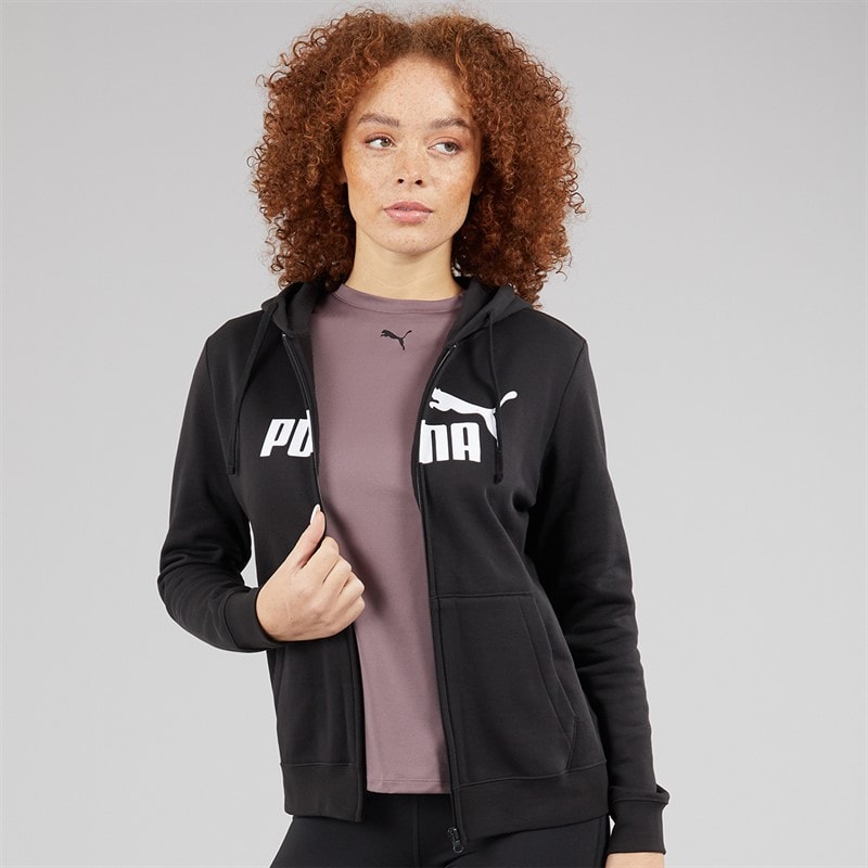Puma Womens Essentials Logo Full Zip Hoodie Puma Black - Image 3