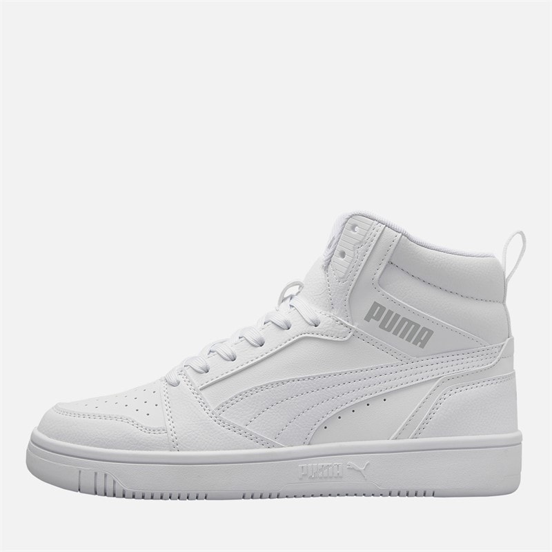 Puma Junior Boys Rebound V6 Mid Trainers White/Grey Puma White/Cool Light Gray - Image 1