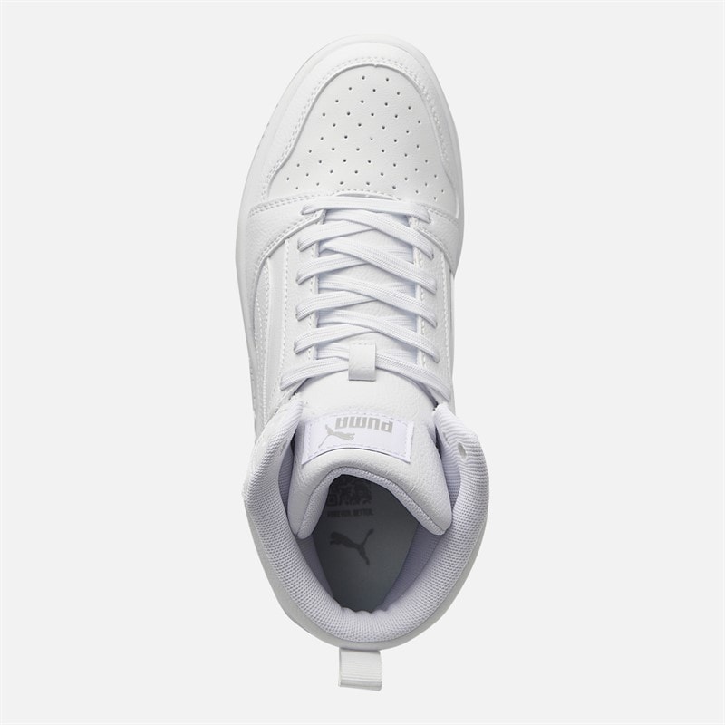 Puma Junior Boys Rebound V6 Mid Trainers White/Grey Puma White/Cool Light Gray - Image 4