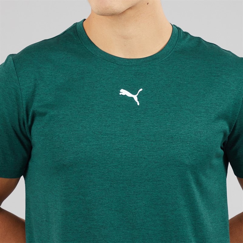 Puma Mens Train All Day Essentials Heather Cat Logo Training Top Green Terrain Green Terrain Heather - Image 3