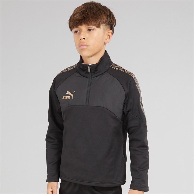 Puma Junior Boys King Winter 1/4 Zip Training Top Black/Gold Puma Black/Puma Gold - Image 1
