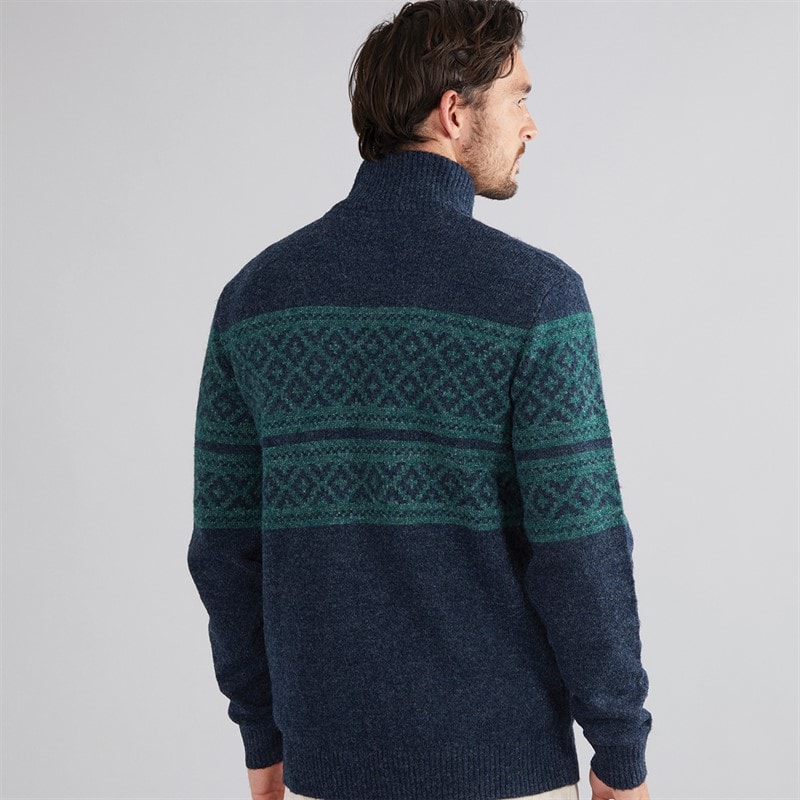 Weird Fish Mens Lawrence Eco 1/4 Zip Fair Isle Jumper Navy - Image 2