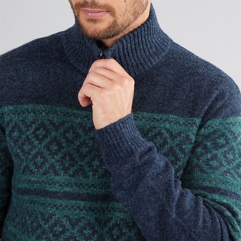 Weird Fish Mens Lawrence Eco 1/4 Zip Fair Isle Jumper Navy - Image 3